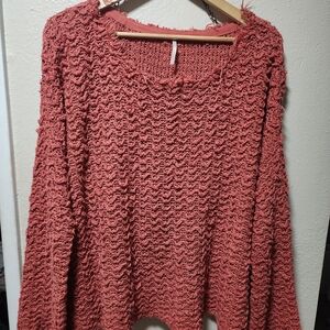 Free People Coral Textured Knit Top